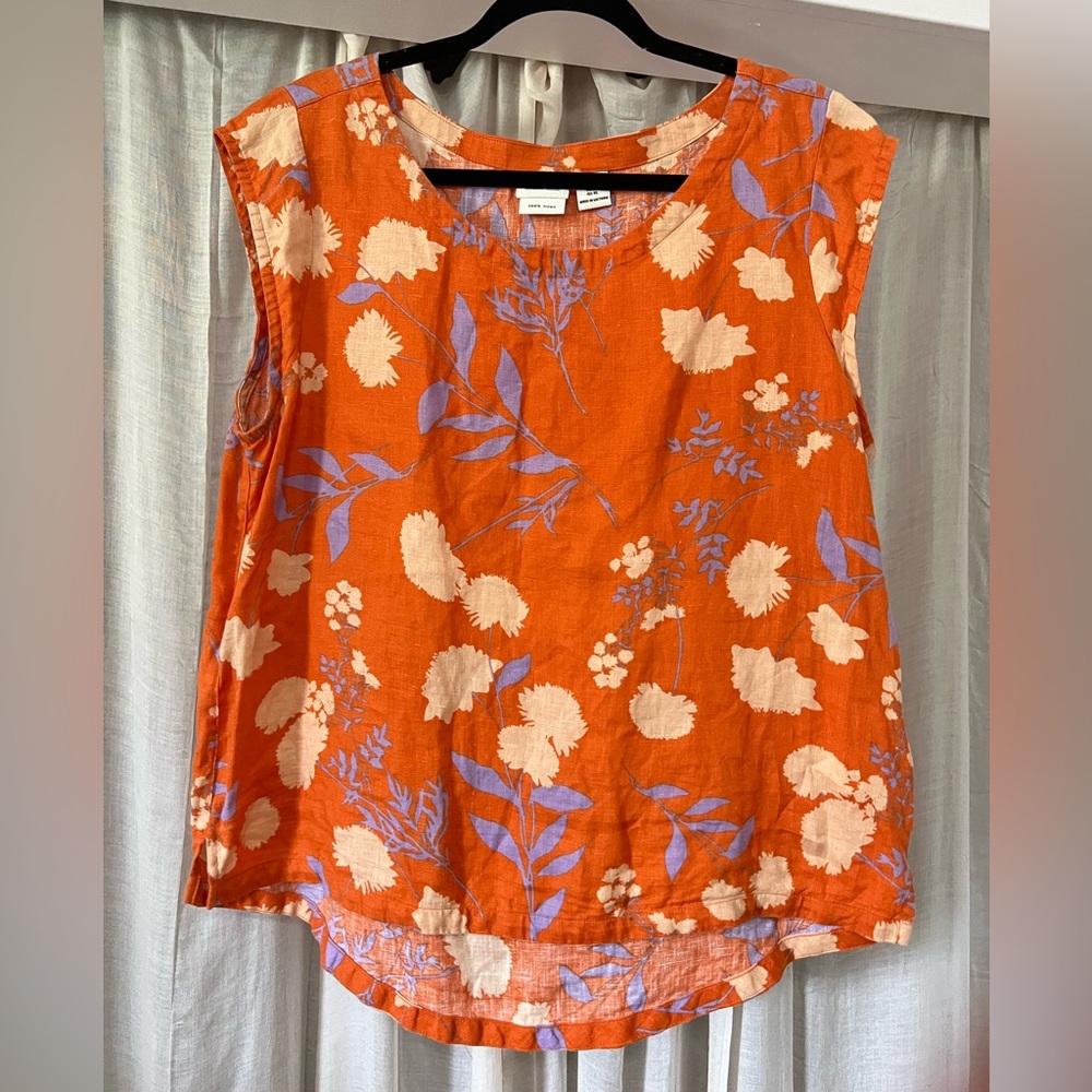 Rachel Zoe Orange Floral Sleeveless Blouse with Cream & Lavender Print
